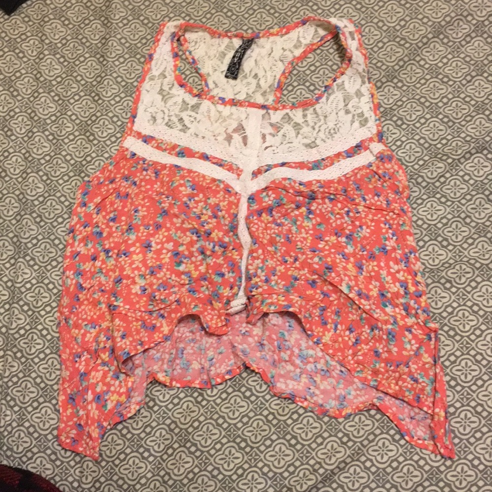 Flowered  Orange lace crop top tank top